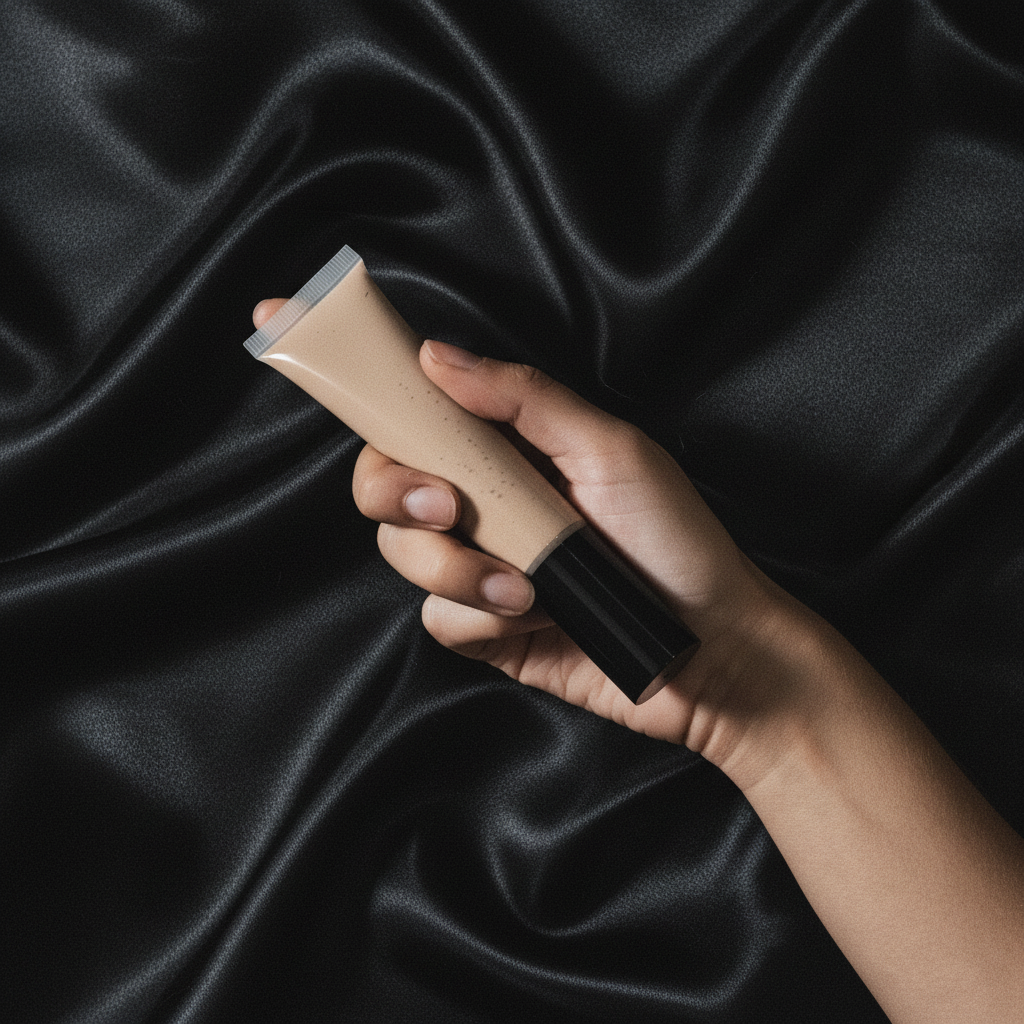 BB Cream black satin flat lay