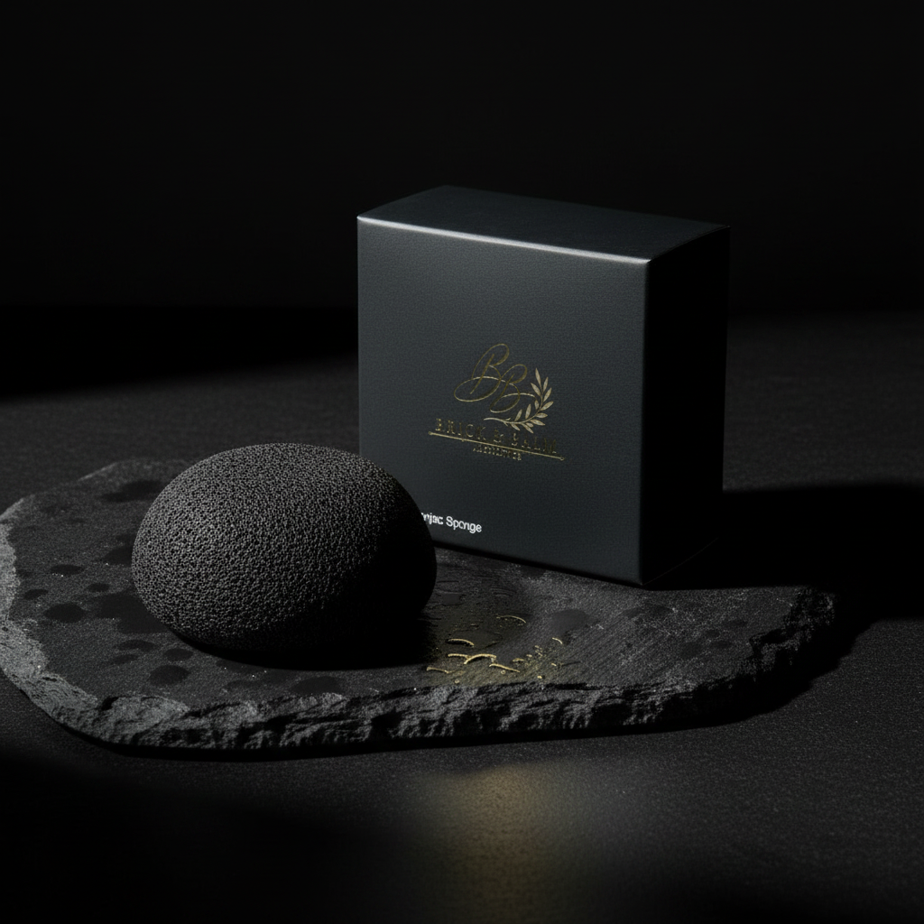 Konjac sponge + box dark lifestyle overhead