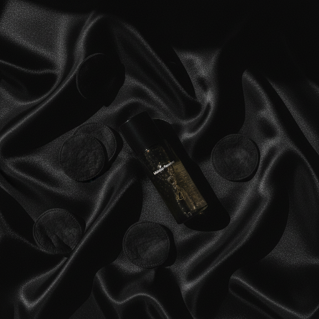 Makeup Remover black satin flat lay