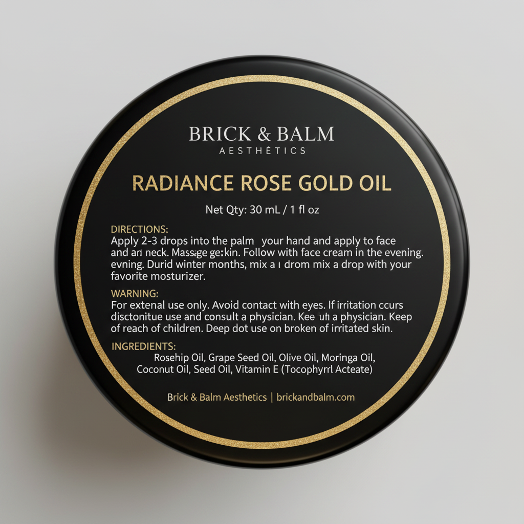 Radiance Rose Gold Oil Bottom Label Zoomed