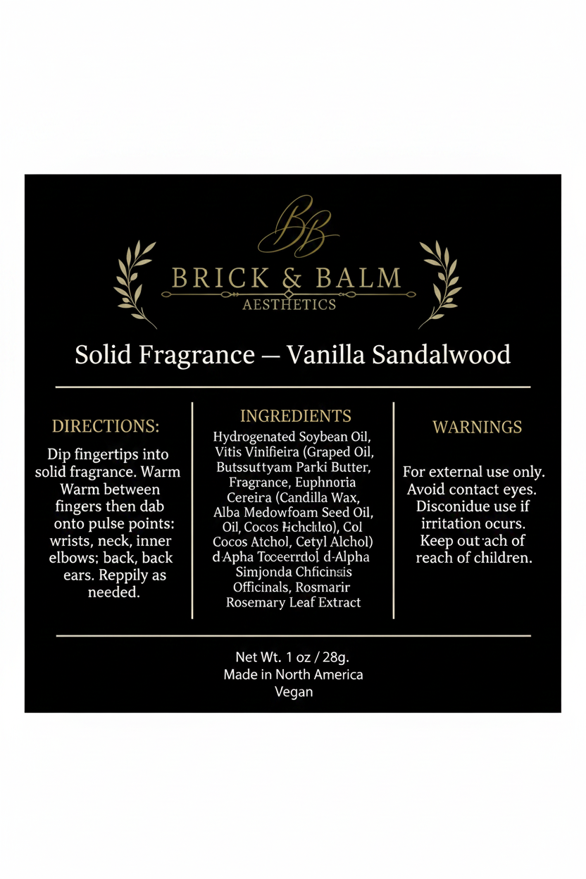 Vanilla Sandalwood Back Label — Full Info